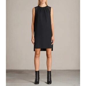 AllSaints Jay Dress Black Sleeveless Pleated Shift Mini Dress Medium